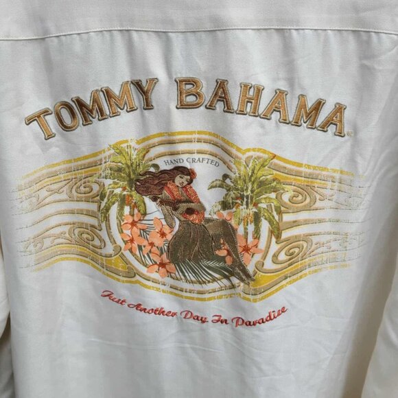 Tommy Bahama Cream 100% Silk Cigar Band Embroidery Shirt size XL - Picture 1 of 11